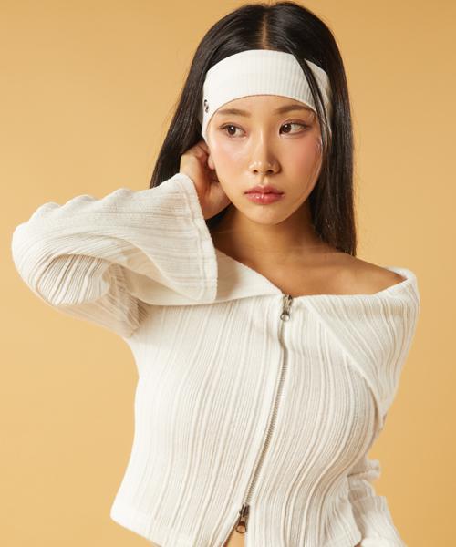 크롭 니트 오프숄더 투웨이 집업 카라 가디건 [WHITE]