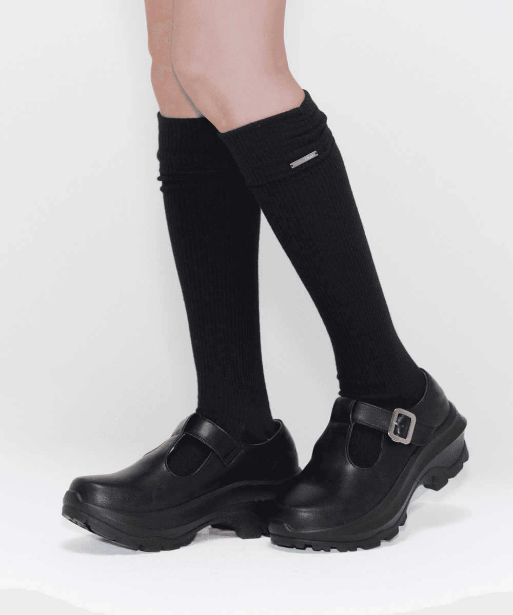 [2월10일 발매] Shirring knee socks BLACK