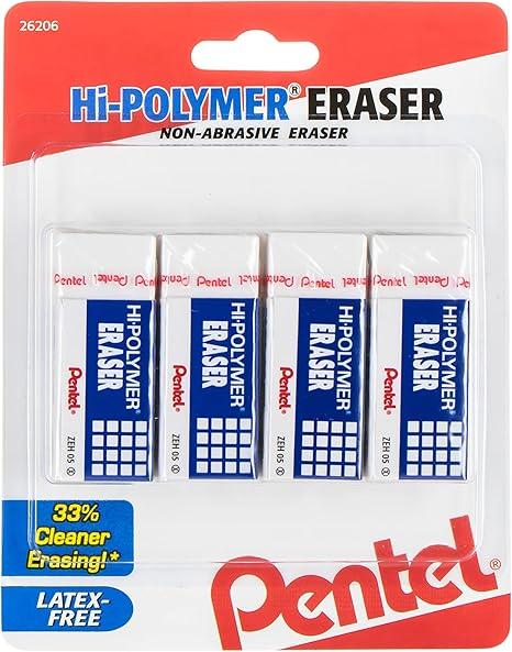 Pentel Hi-Polymer 블록 지우개, 소형, 화이트, 4개입, ZEH05BP4