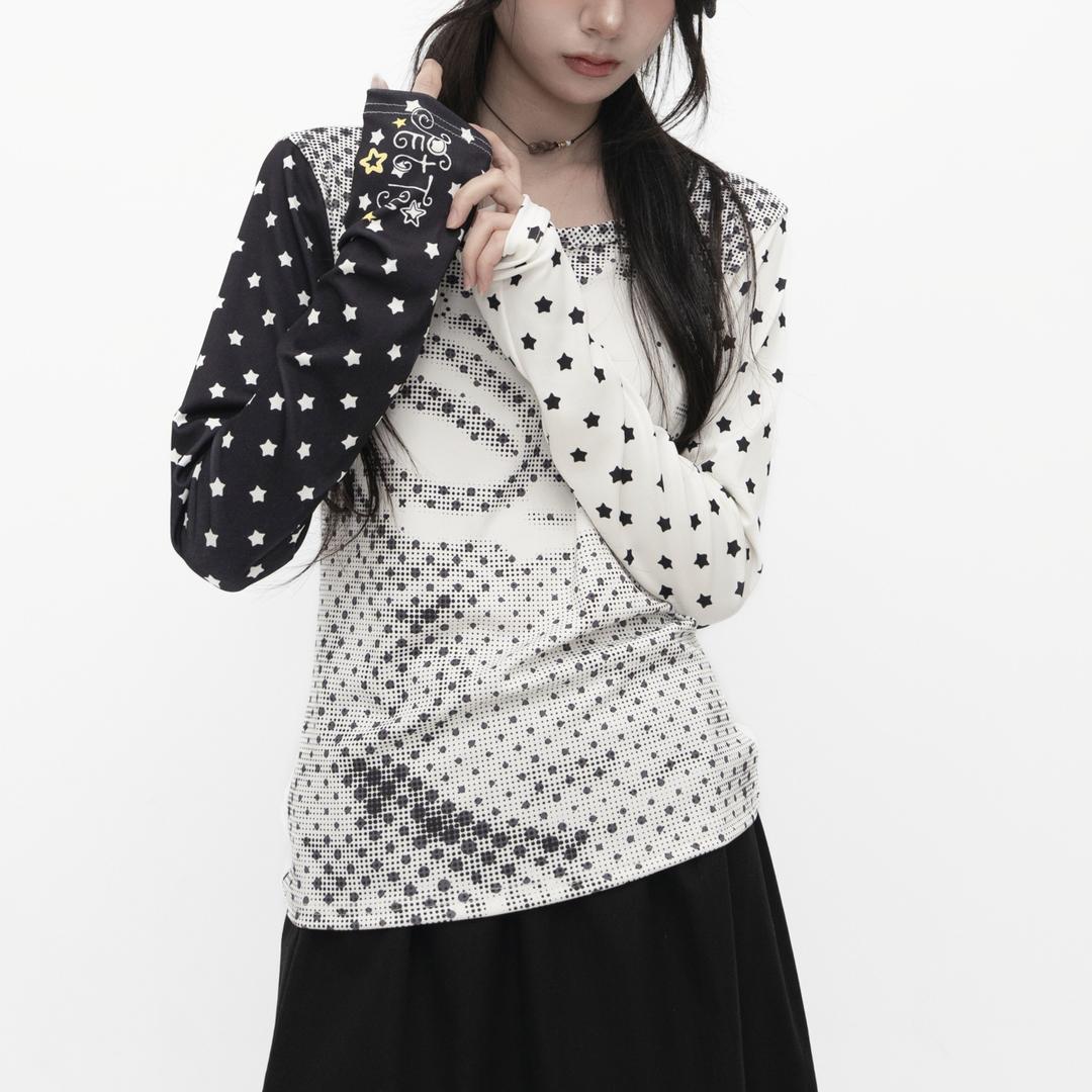 틸데서울 츠키 도트 스판 배색 티셔츠