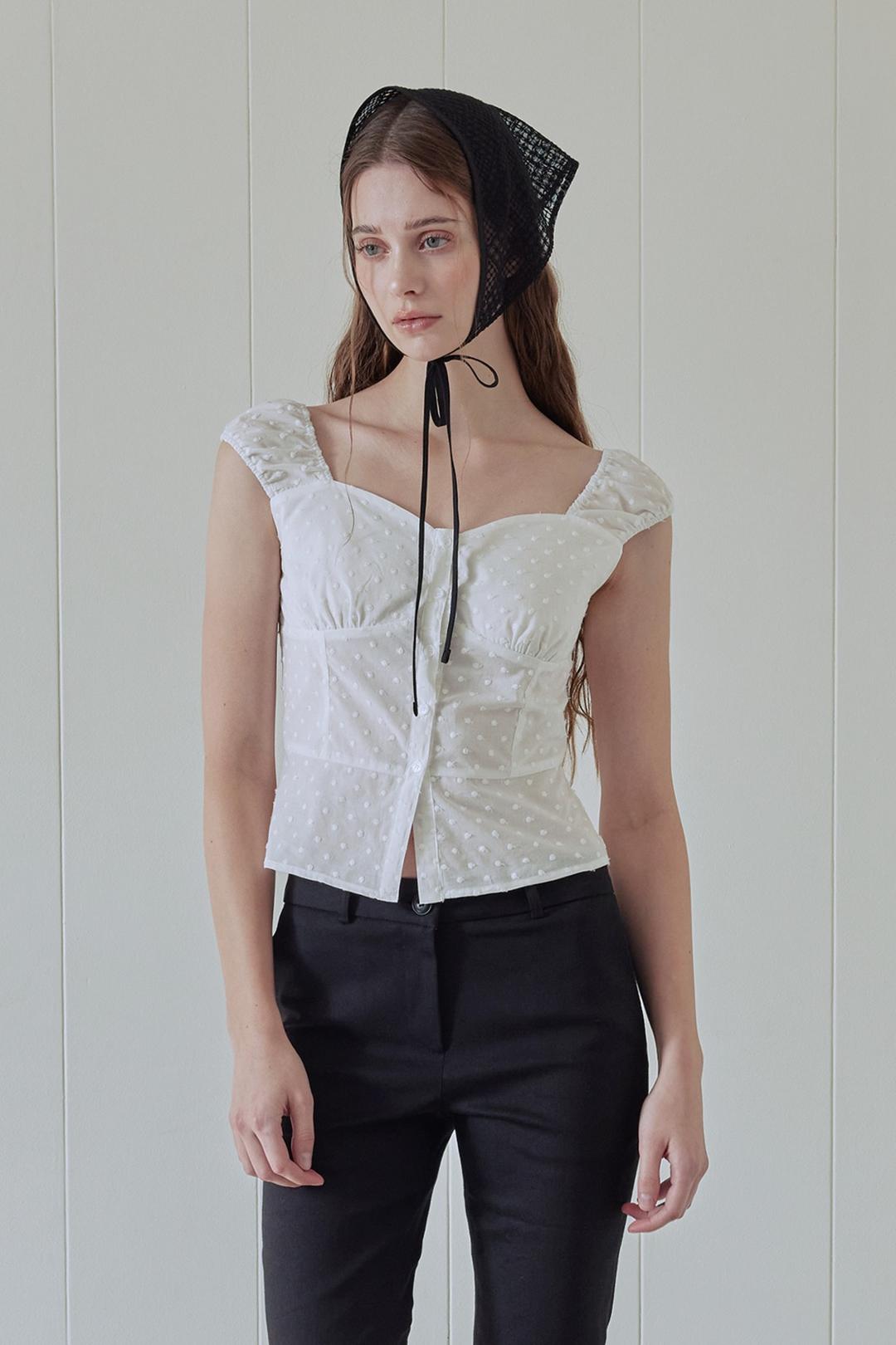 HEART NECK DOT BLOUSE (WHITE)