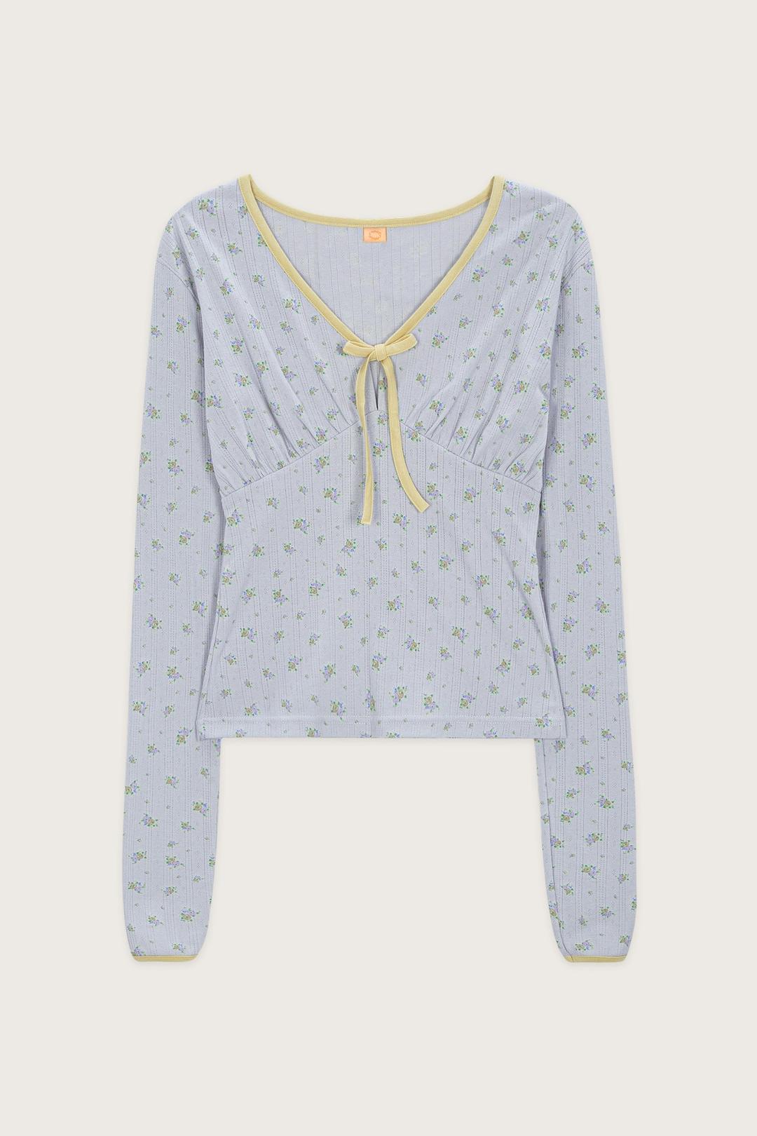 RIBBON V-NECK LONG SLEEVE (LIGHT BLUE)