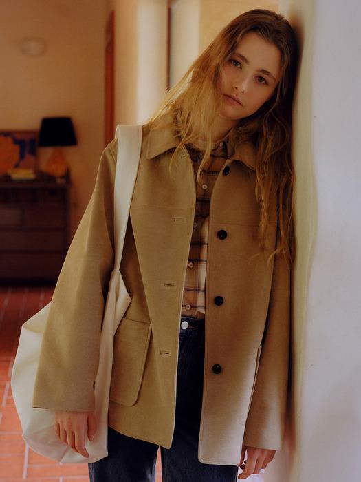 suede single half jacket (sand beige)