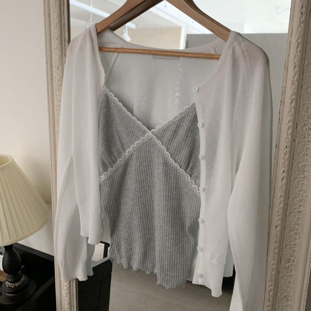 여성 베이직 써머 버튼 얇은 가디건