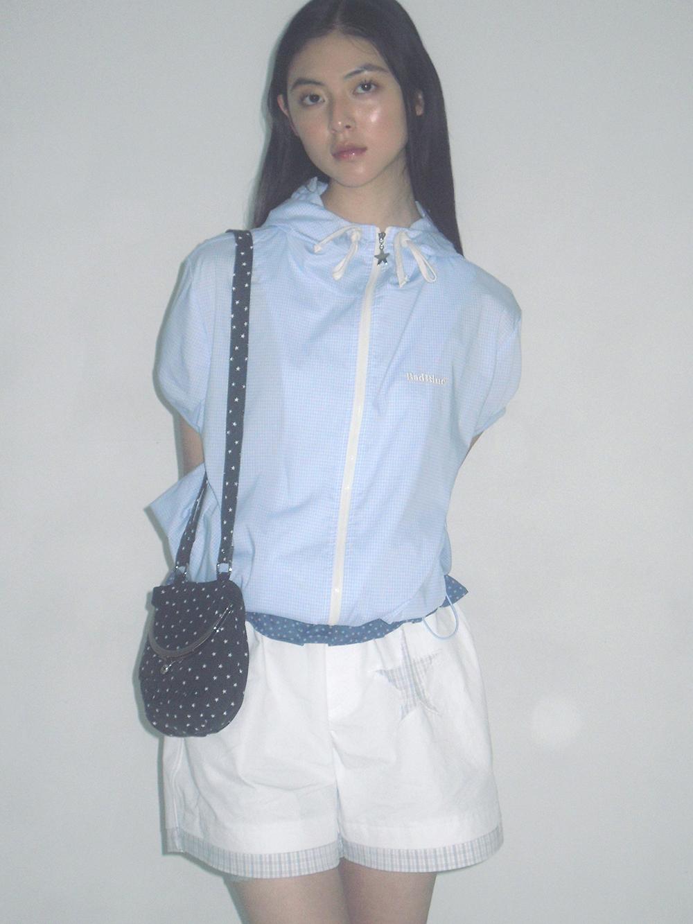 Check Puffed Rain Jacket Blue