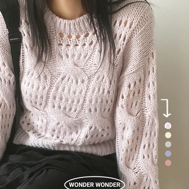 [봄니트🌸] 포란 울 모헤어 꽈배기 펀칭 니트