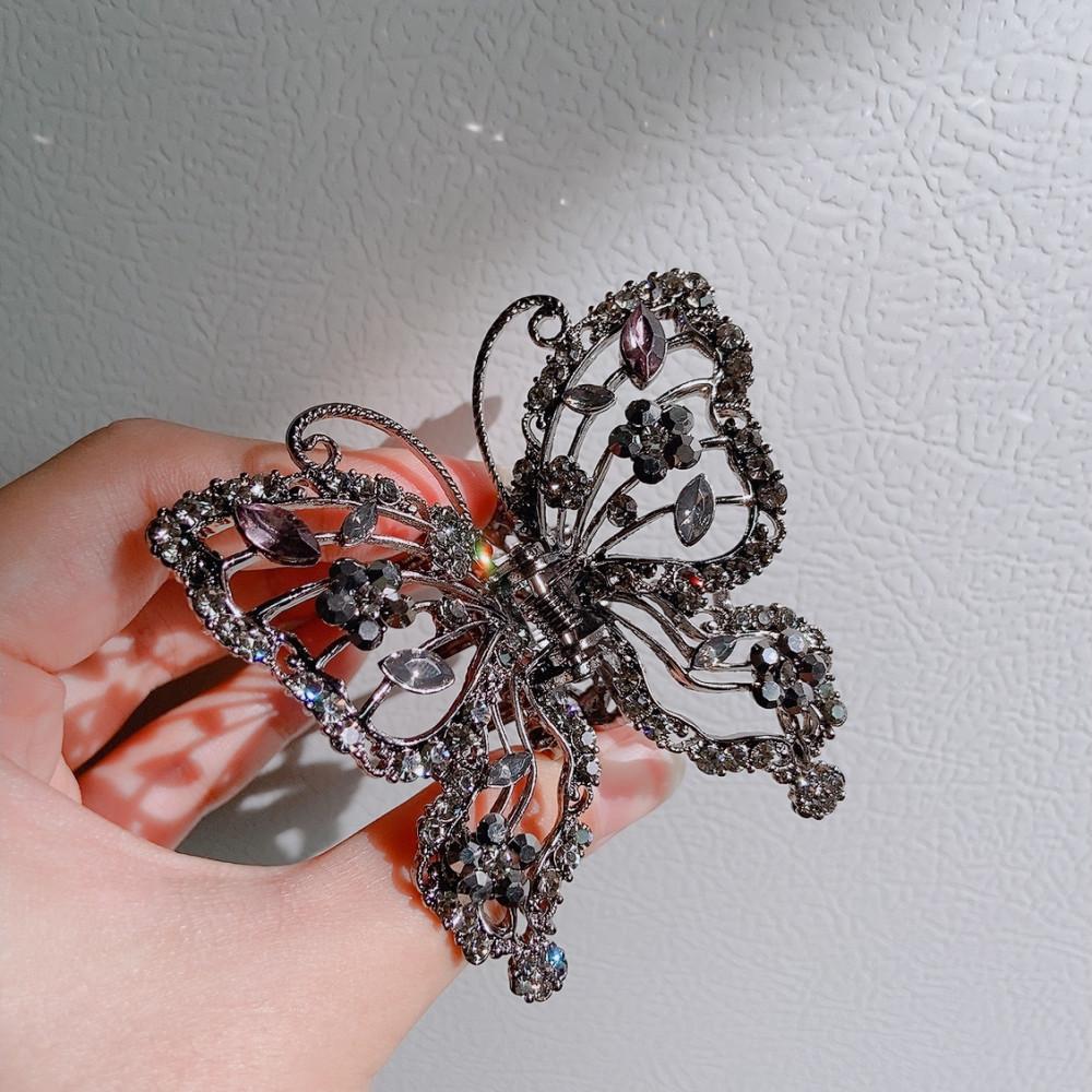 화려한 나비 큐빅 헤어 집게 머리 핀 가을컬러 6colors