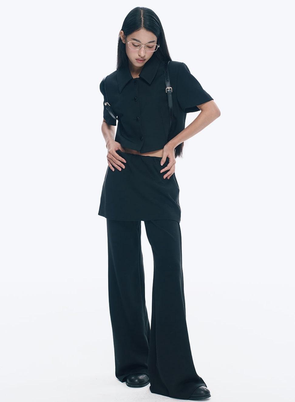 NECY STUDIO Skirt Layer Flared Pants / BLACK / S