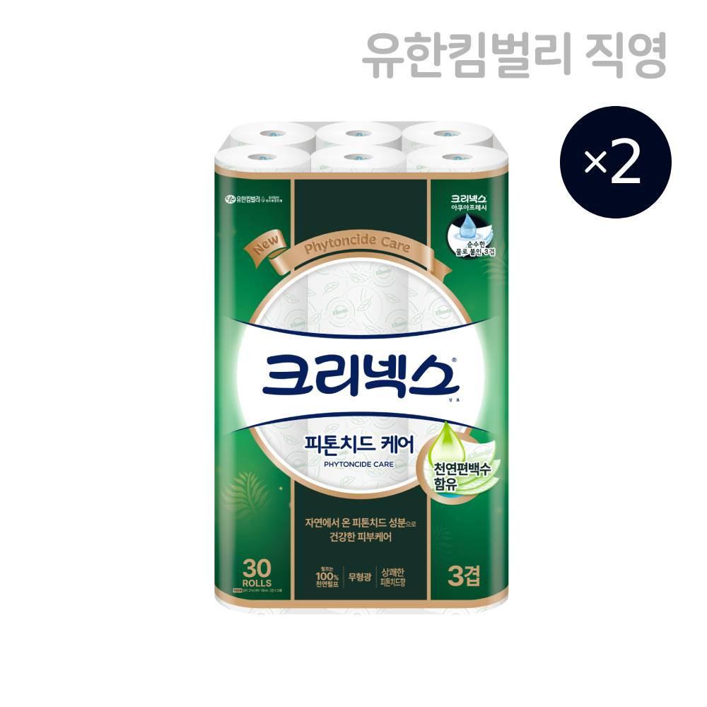 크리넥스 피톤치드 케어 3겹 국내생산 롤화장지 휴지 27m  30롤 + 30롤