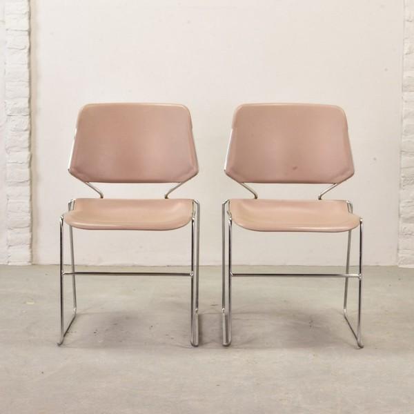 1970s pink stackable chairs by Thomas Tolleson