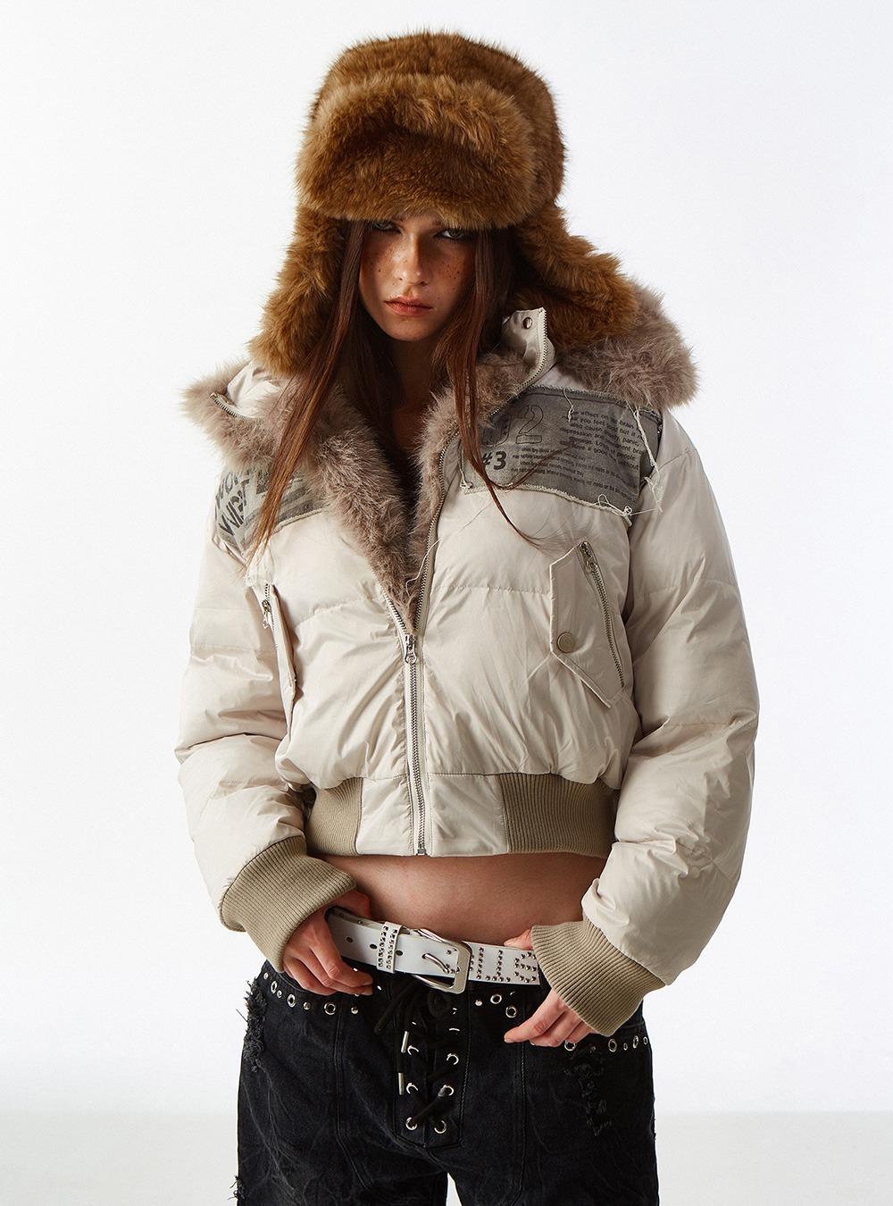 [Future Of X] Gray Padded Faux Fur Hooded Jacket