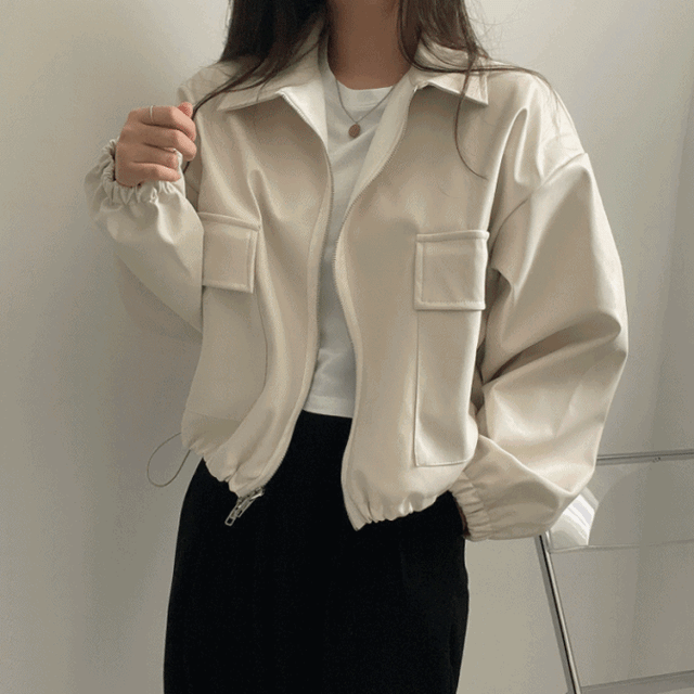 [투웨이/고퀄리티]레더 스트링 카라 크롭 라이더 숏자켓 3color