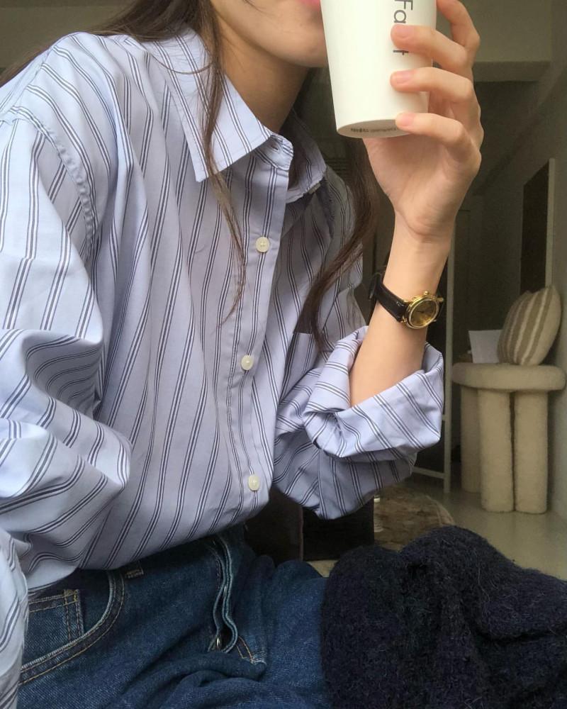 [SALE] 베 당일 / 디엠버 울프 스트라이프 남방 코튼 긴팔 카라 셔츠