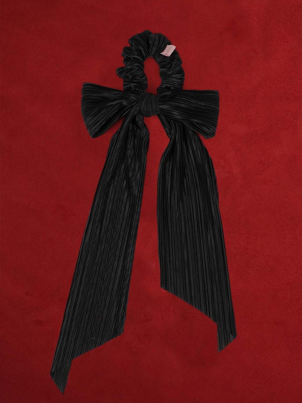 pleatse bow scrunchie - noir