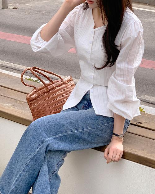 10가트 [🌷봄신상10%][블라우스/셔링블라우스][봄블라우스/긴팔블라우스][자체제작] 릴리브이넥 타이 스트링 블라우스 TS163