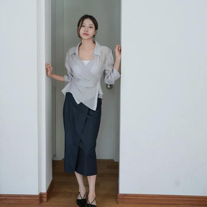 센더 랩 블라우스 (그레이시 블루)