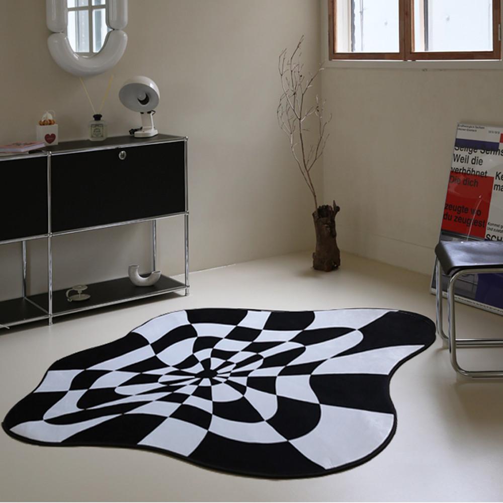 불규칙 착시 체크 러그 유니크한 러그 먼지없는 러그 독특한 카페트