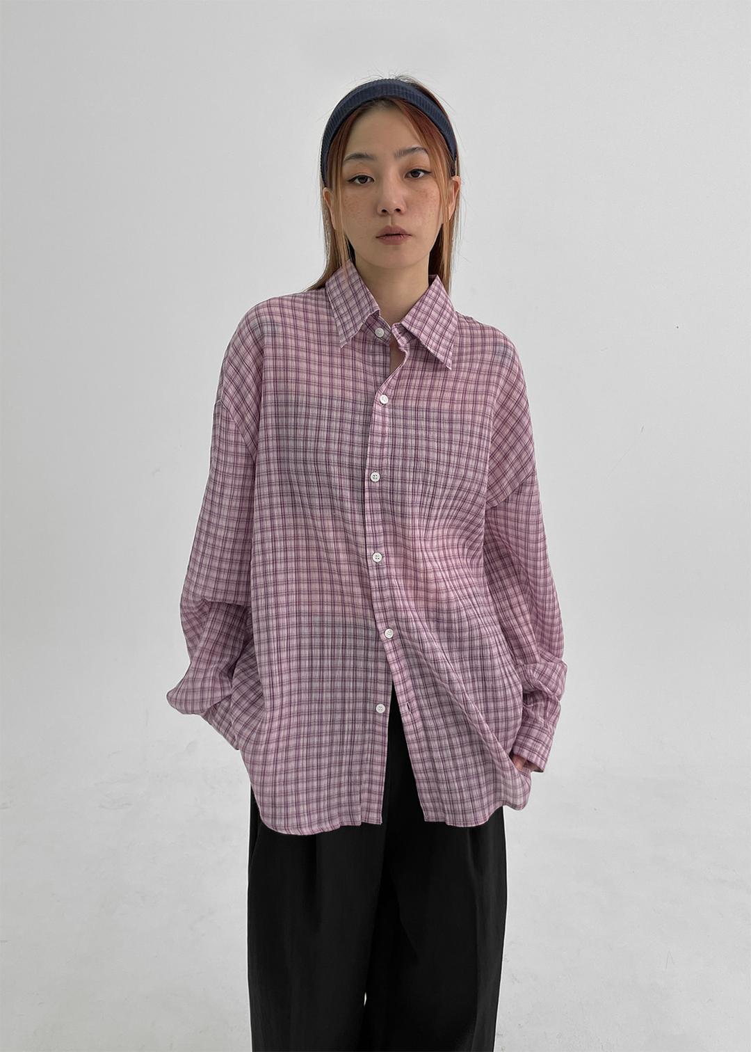 (UNISEX) 피르소 루즈핏 시어서커 체크셔츠