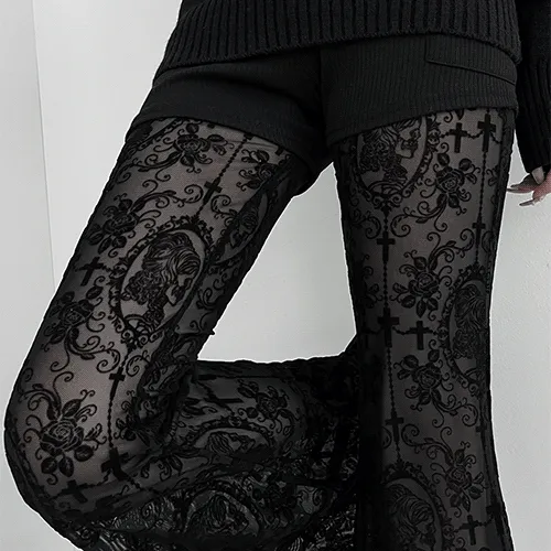 jacquard see-through flare pants