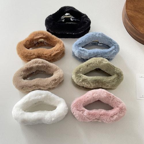구름 빅사이즈 밍크 토끼털 페이크 퍼 집게핀 13cm