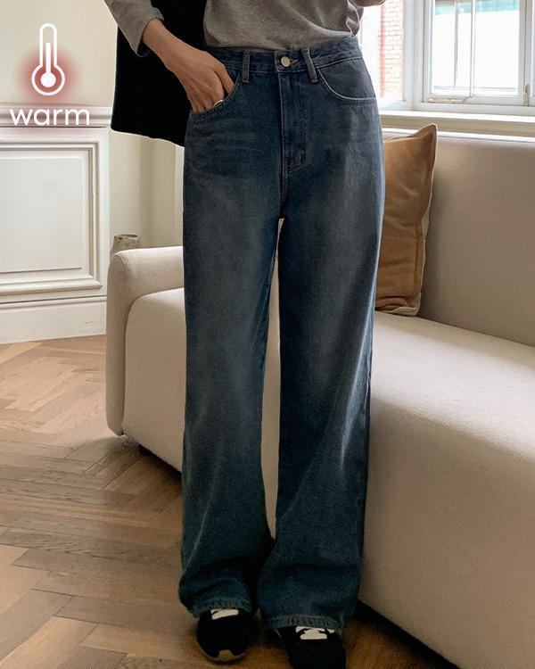 [밍크안감] 레븐 윈터 와이드 데님 팬츠