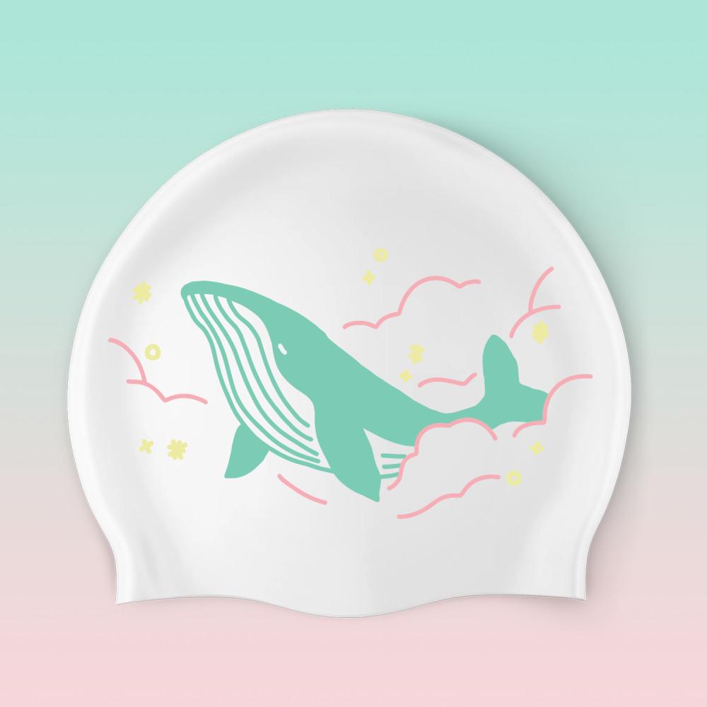민트 고래 제작 수모 디자인 수영모자