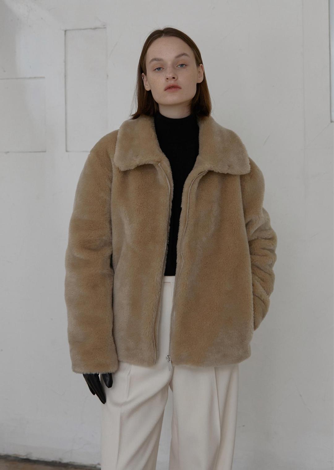 Fur Cropped Jacket Beige