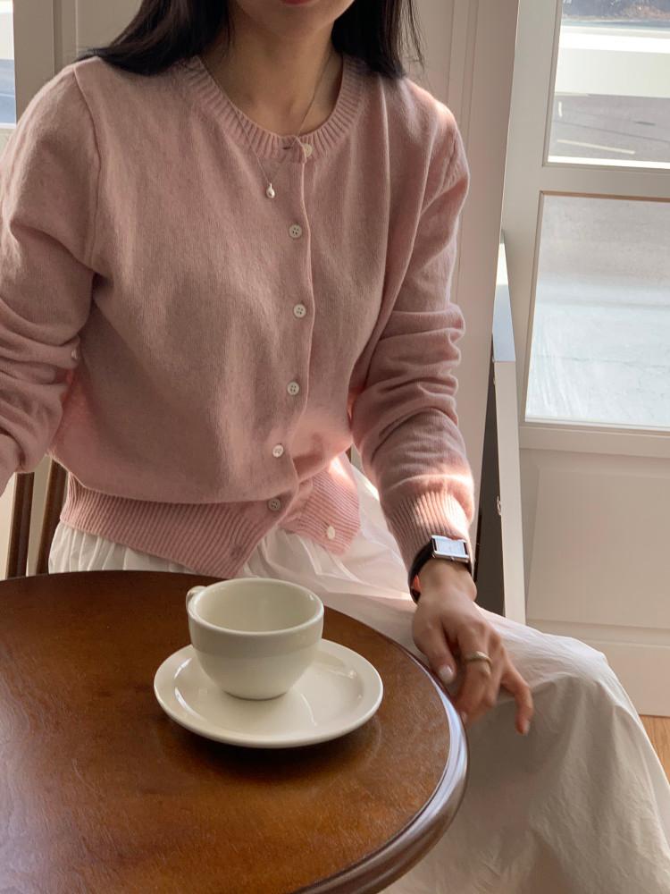 울가디건 니트가디건 부드러운 스프링 핑크 라운드 봄 간절기 여성