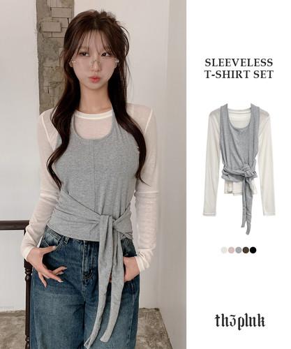 더핑크 [몸매보정/발레코어] 레라 슬림핏 랩 홀터 나시 + 시스루 티셔츠 set (5color)