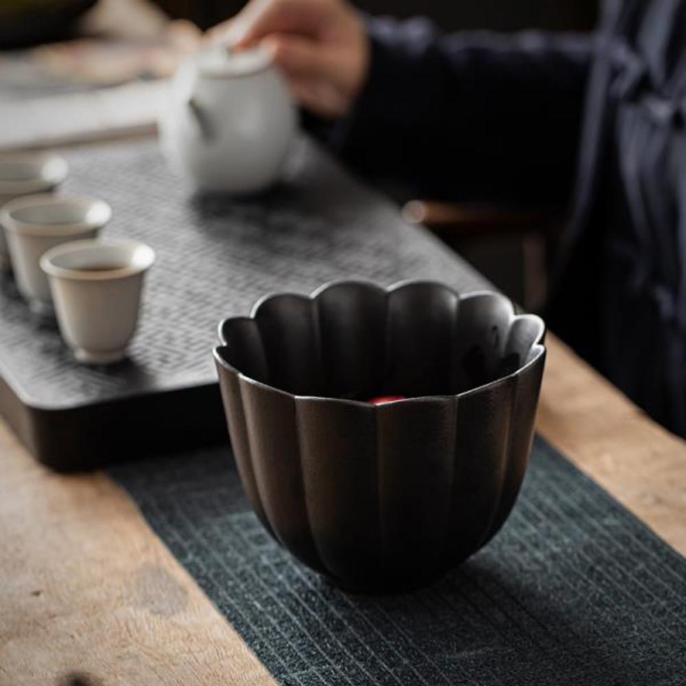 검은 꽃 도자기 퇴수기 다기 다완 다구 대형볼