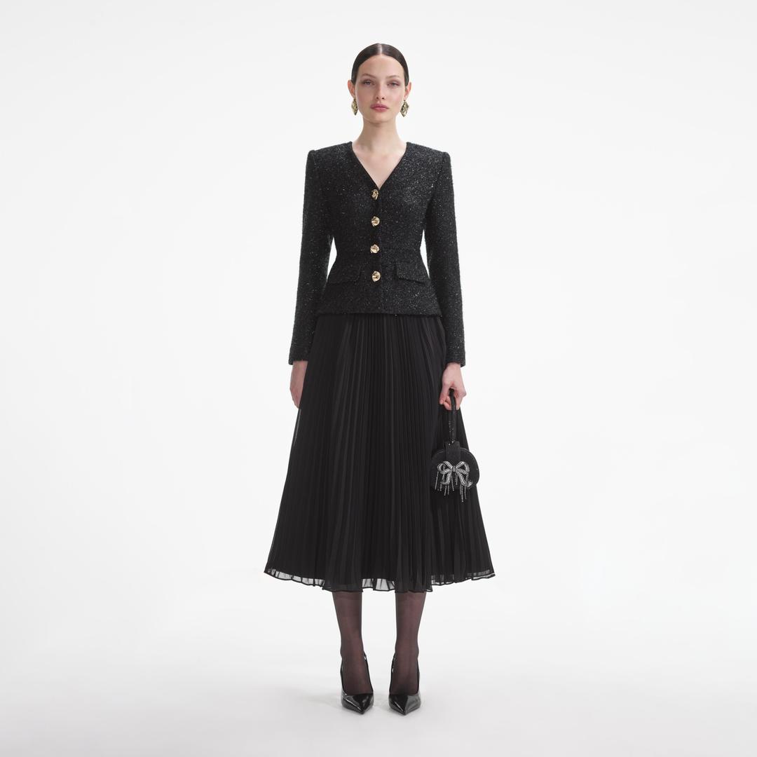 Black Tinsel Boucle Chiffon Midi Dress - UK 4