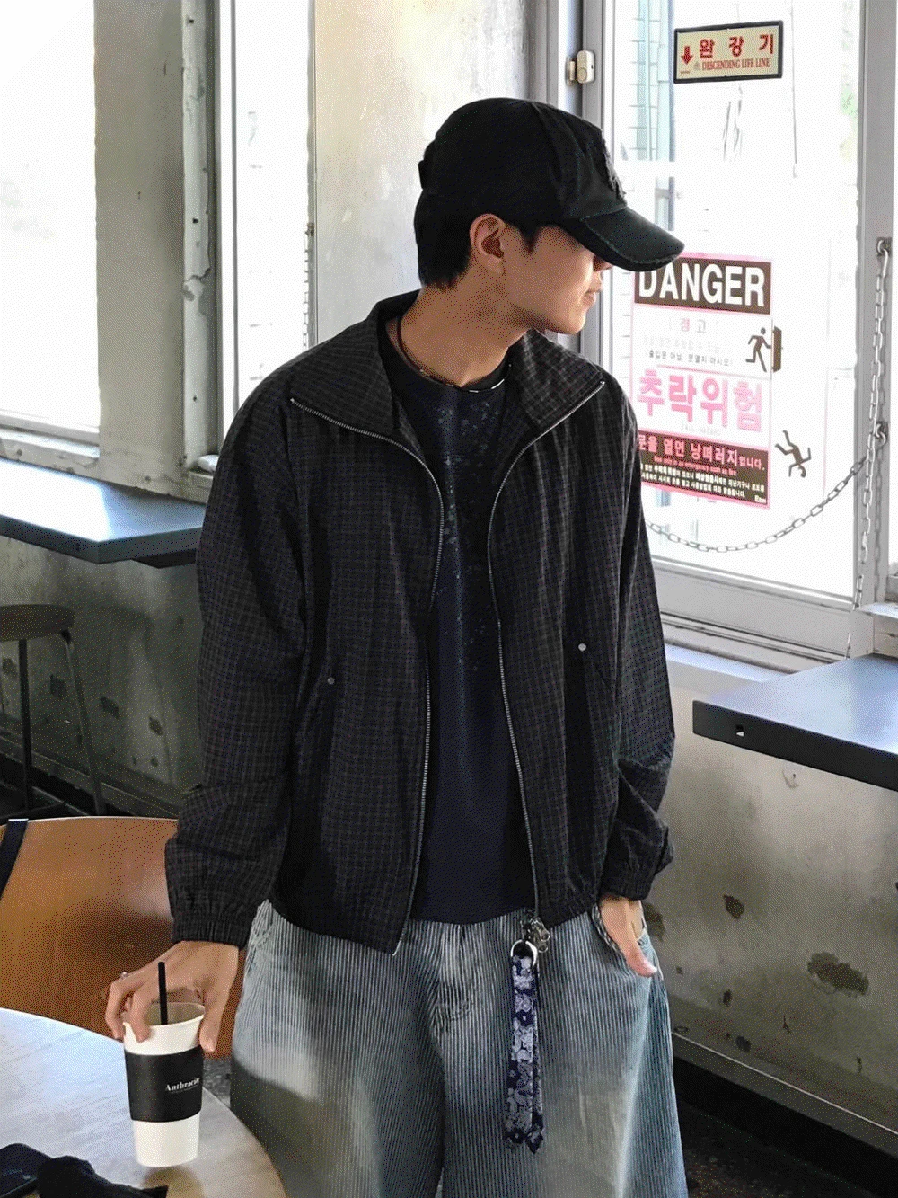 (하이넥 연출 가능) 카이 리벳 체크 집업 3C