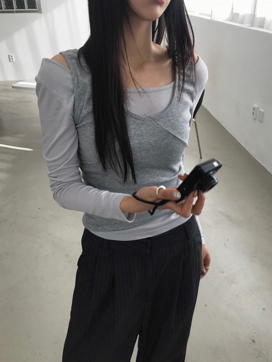 (마요set할인) 마요 레이어드 딥유넥 티셔츠