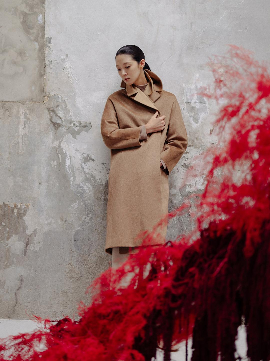 Prima Signature Volume Cashmere Coat - Yellowish Brown