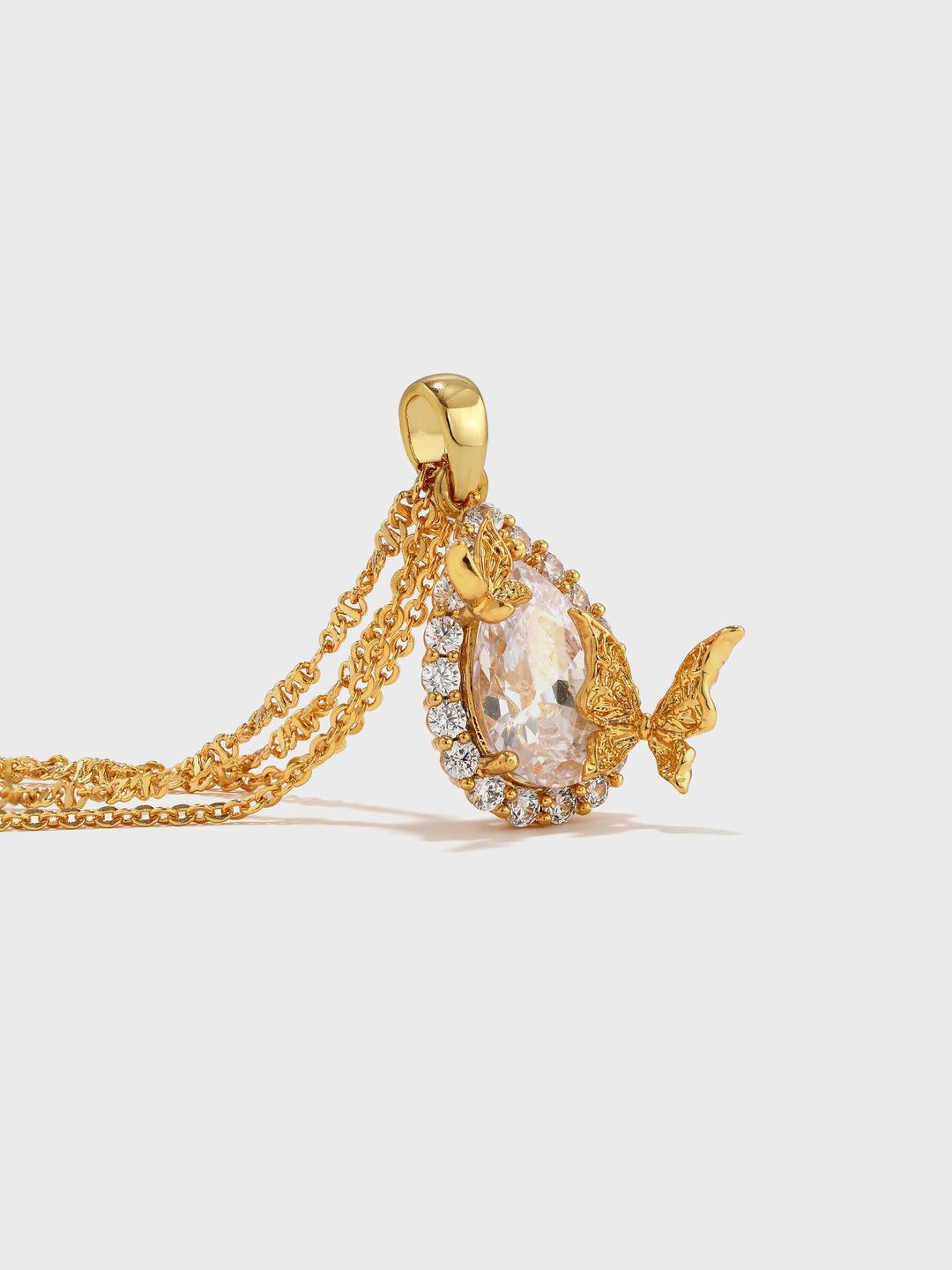 Teardrop-Shaped Double-Layer Butterfly Necklace