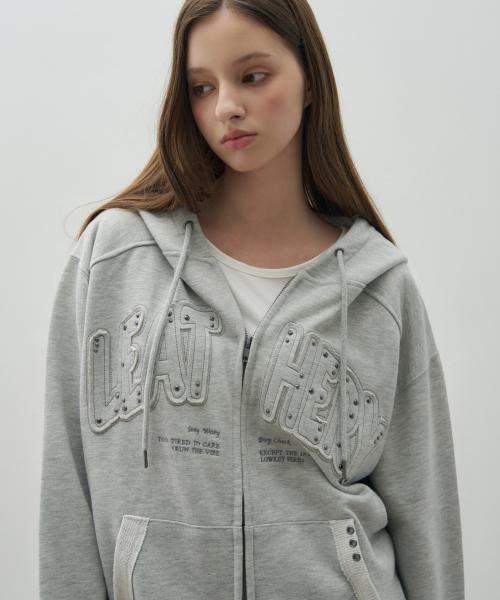 더블라인 스터드 아플리케 후디 [MELANGE]