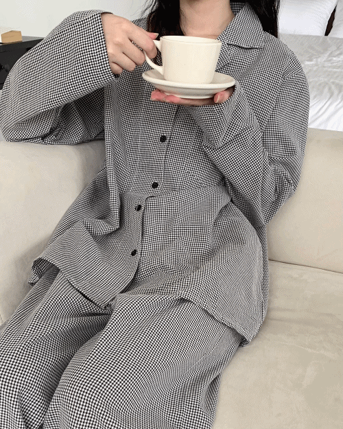 [unisex] 쿠앤 블랙 체크 긴팔 파자마 - 지지미면, 2 size !