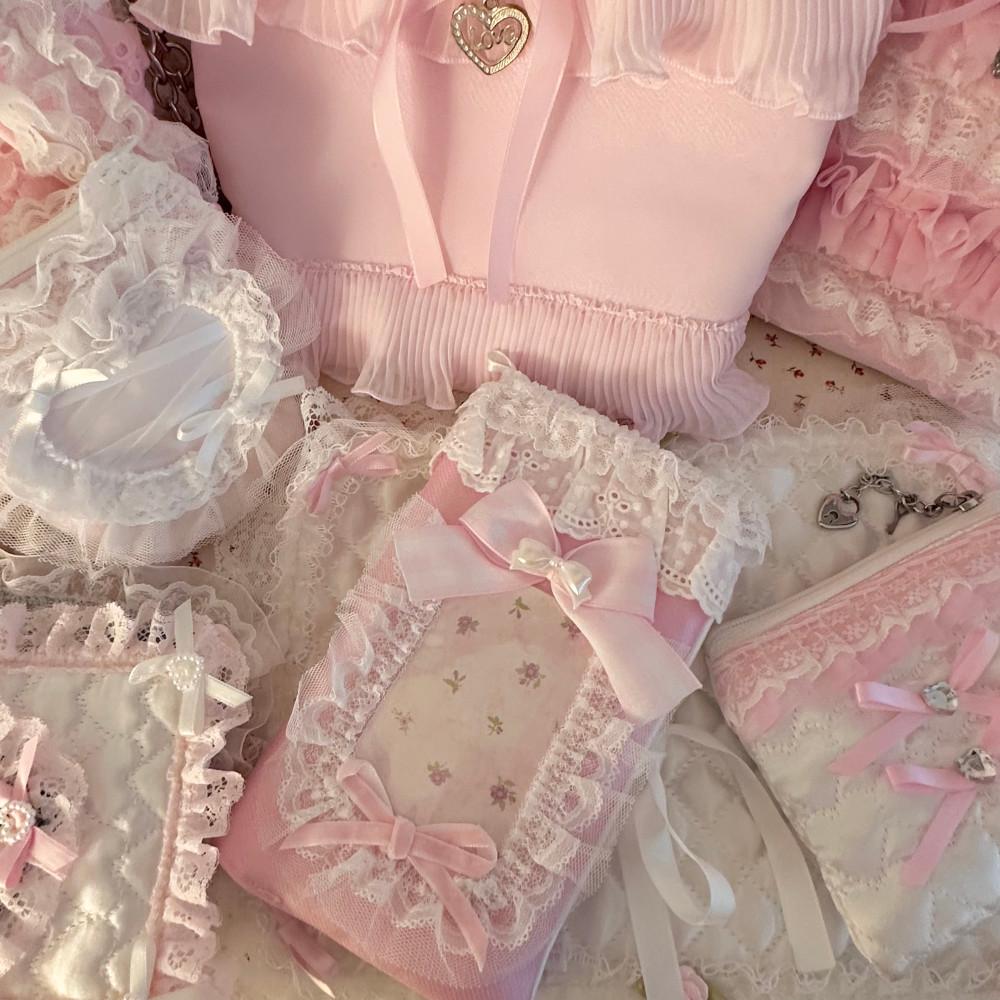 달콤 핑크체크 리본 포카 a6 다이어리 여권 커버