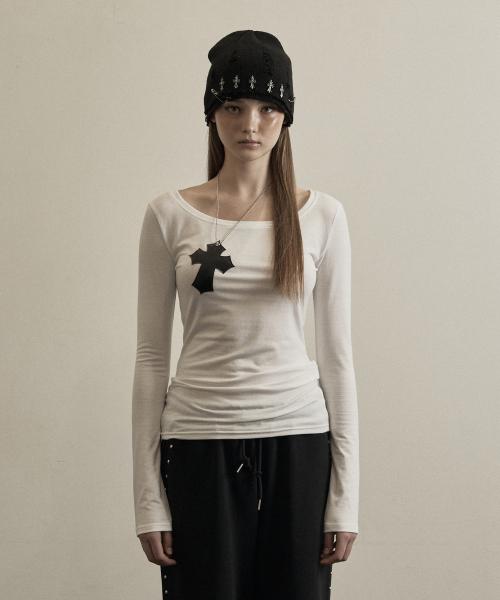 White faux leather cross necklace top