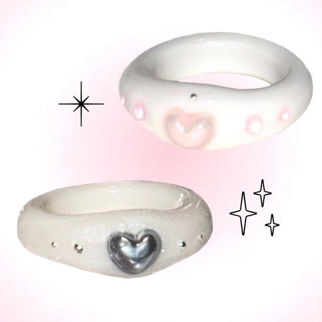 Y2k 사이버 하트링💗키치 2000s Cybertic Heart Ring, 클레이링