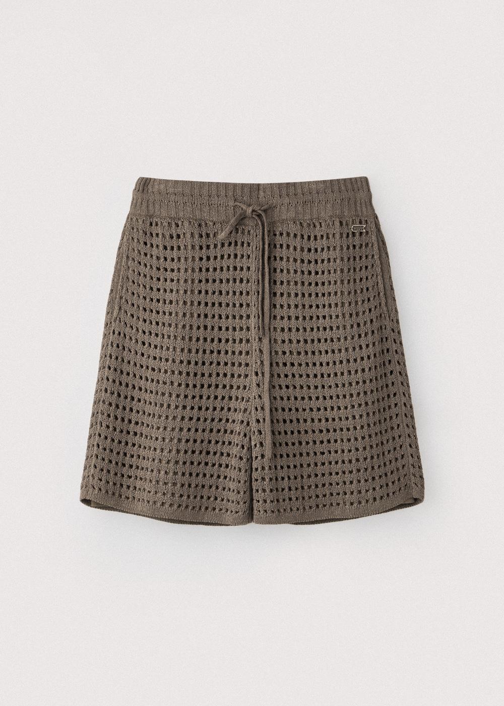 Japanese paper yarn crochet shorts_Oakmoss