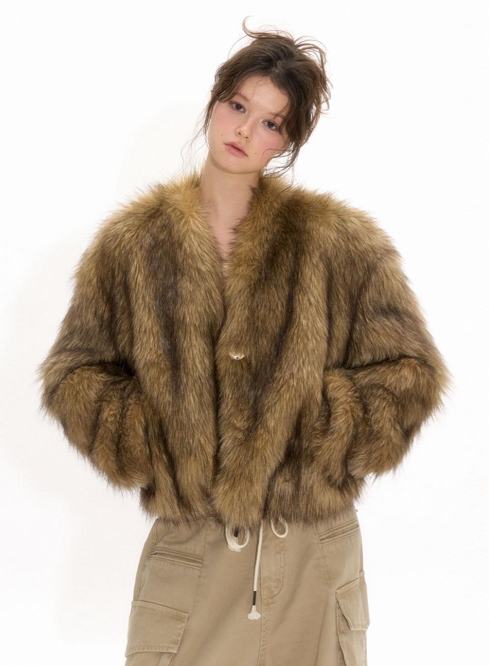 NECY STUDIO Chocolate Eco Fur Jacket