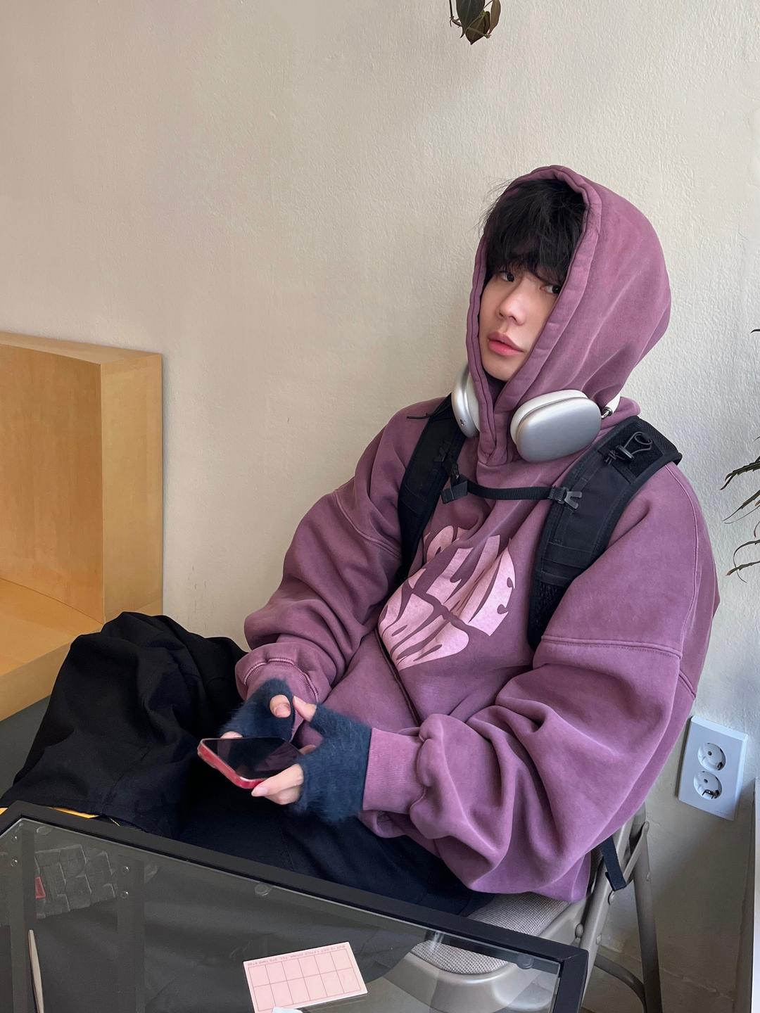 러브 피그먼트 기모 후드티 -3C