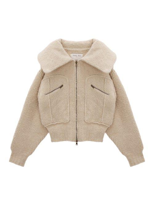 BALLOON SILHOUETTE COLLAR KNIT CARDIGAN JACKET IN BEIGE