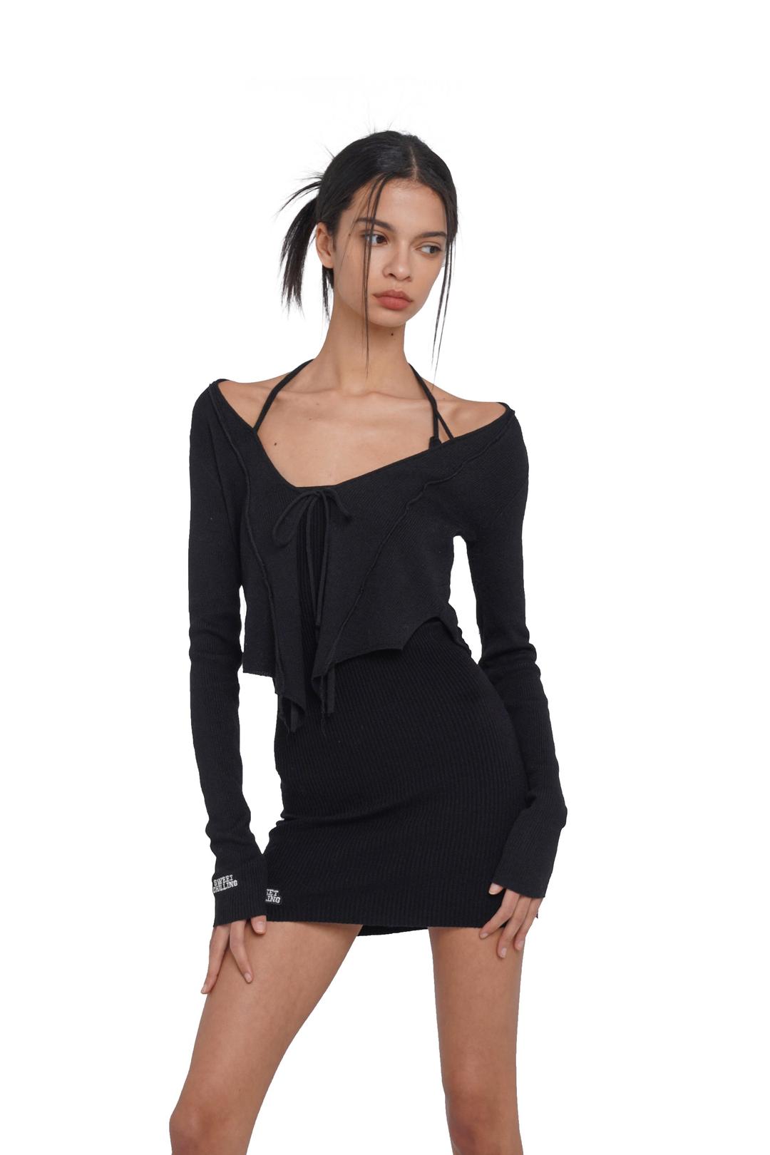 'WRAP ME UP' LACE-UP TOP & DRESS SET - S / BLACK / DRESS