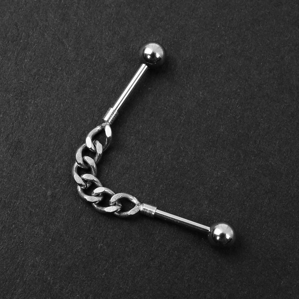 써지컬스틸 체인 포인트 사선 인더스트리얼 바벨 피어싱 (분리) P-0129