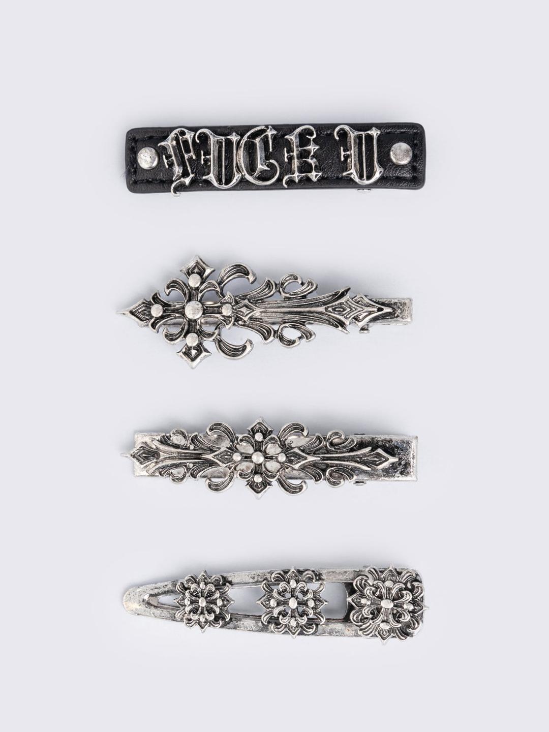 IDGAF Hair Clip Set - One Size / Black