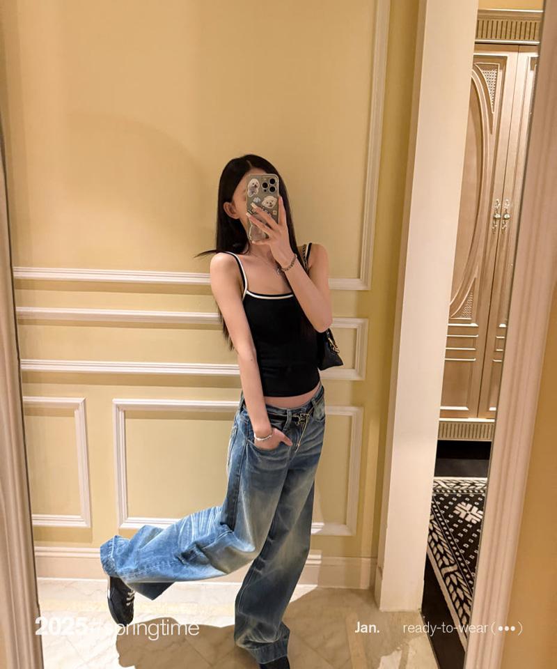 로우웨이스트 워싱 데님팬츠