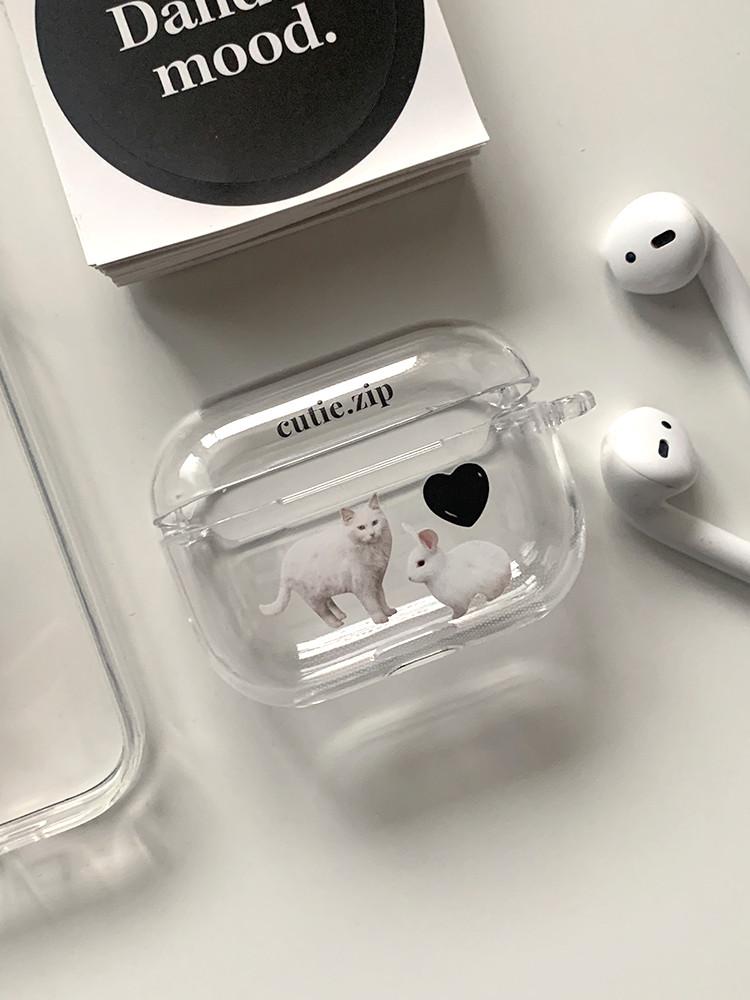 블랙 화이트 무드 토끼 고양이 에어팟 케이스