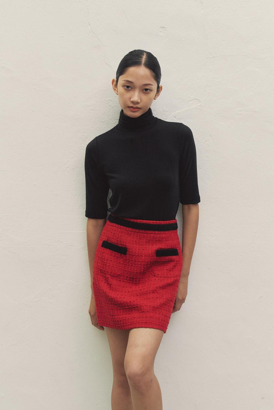 TWEED ANGORA POINT SKIRT (RED)